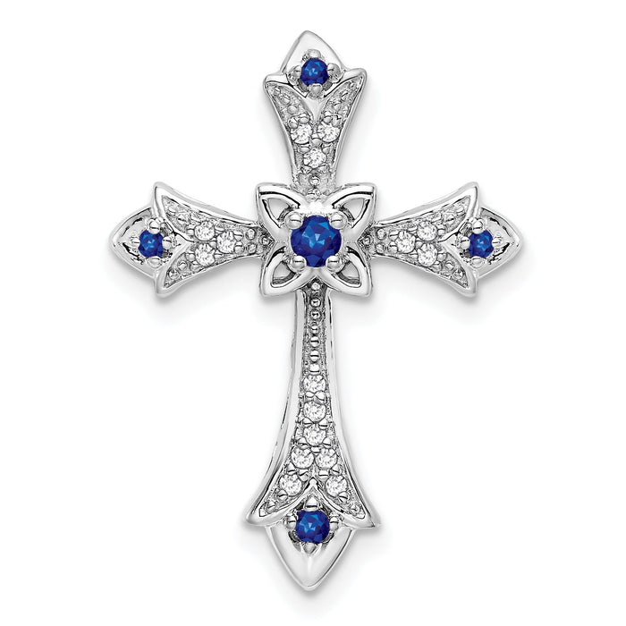 Gold Round Natural Blue Sapphire and Diamond Pendant by Fine Color Jewels