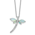 Lab Created Opal and CZ Dragonfly Necklace Sterling Silver by Fine Color Jewels