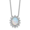 Sterling Silver Created Opal Oval Halo Necklace