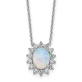 Sterling Silver Created Opal Oval Halo Necklace by Fine Color Jewels