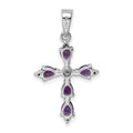 Silver Natural Amethyst and Diamond Cross Pendant by Fine Color Jewels