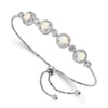 Round White Created Opal & CZ Halo Prong Sterling Silver Adjustable Bolo Bracelet