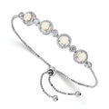 Round White Created Opal & CZ Halo Prong Sterling Silver Adjustable Bolo Bracelet by Fine Color Jewels