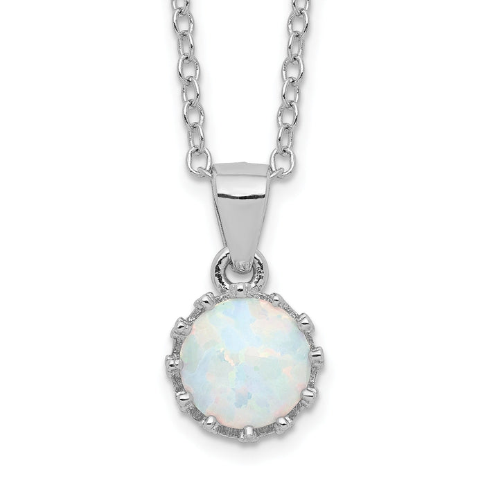 Sterling Silver Rhodium-plated Polished Created Opal Necklace by Fine Color Jewels