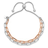 Two-Tone Rose Gold Plated Sterling Silver 2-Strand Paperclip Link Adjustable Slider Bolo Bracelet