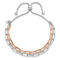Two-Tone Rose Gold Plated Sterling Silver 2-Strand Paperclip Link Adjustable Slider Bolo Bracelet by Fine Color Jewels