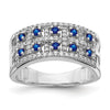 0.6 Ct Round Blue Sapphire & Diamond Prong 14K White Gold Two-Row Band Ring