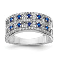 0.6 Ct Round Blue Sapphire & Diamond Prong 14K White Gold Two-Row Band Ring