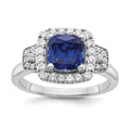 2 Ct Cushion Blue Created Sapphire & Lab Diamond Prong 10K White Gold Halo Ring by Fine Color Jewels