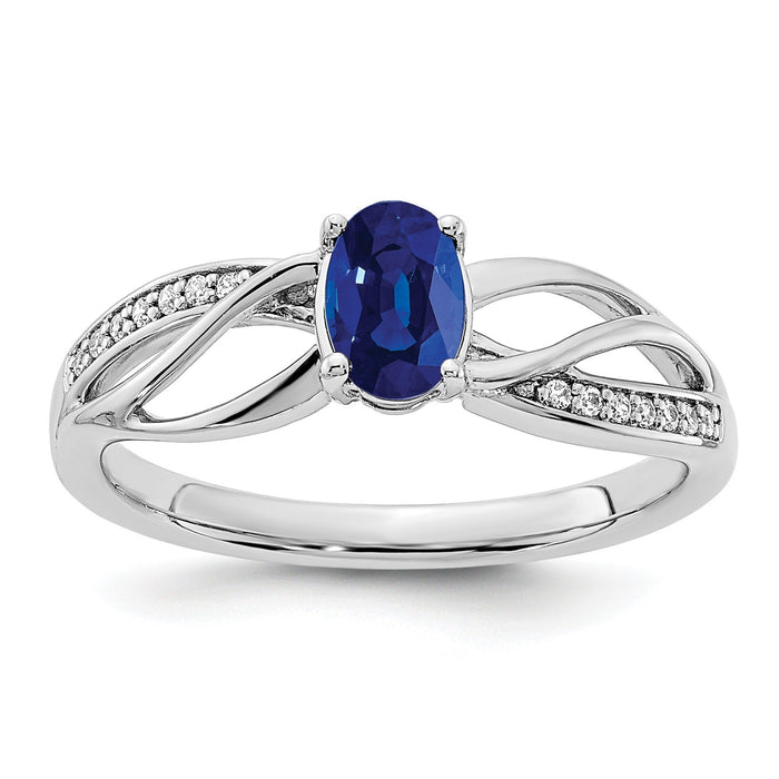 1 Ct Oval Blue Sapphire & Diamond Prong 14K White Gold Solitaire Bypass Ring by Fine Color Jewels