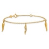 Round White Cubic Zirconia Prong 14K Yellow Gold 3 Italian Horn Dangles with Spring Ring Clasp Charm Bracelet