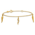 Round White Cubic Zirconia Prong 14K Yellow Gold 3 Italian Horn Dangles with Spring Ring Clasp Charm Bracelet by Fine Color Jewels