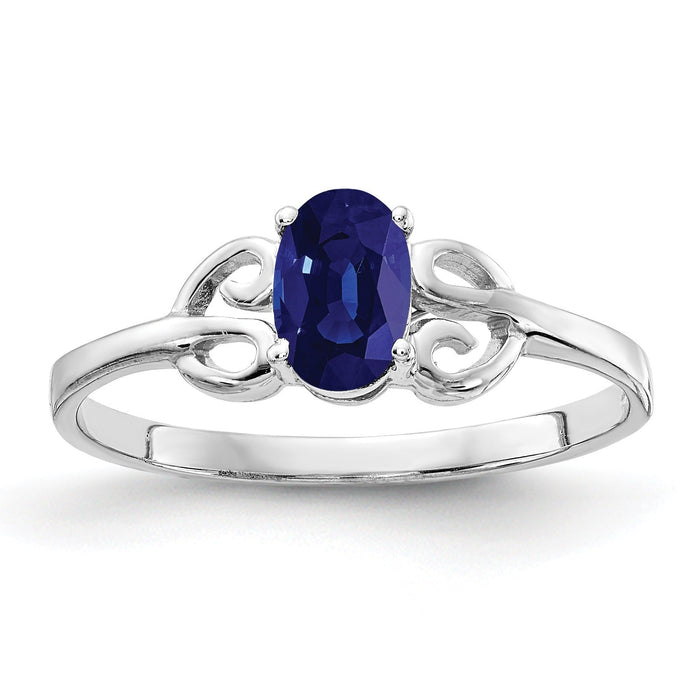 0.65 Ct Oval Blue Sapphire Prong 14K White Gold Solitaire Ring by Fine Color Jewels