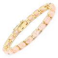 34.50 Ct Oval Pink Morganite Prong 14K Yellow Gold Plated Silver Tennis Bracelet by Fine Color Jewels