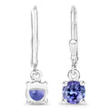 0.94 Ct Round Violet Tanzanite Prong Silver Leverback Dangle Earrings by Fine Color Jewels