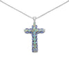 0.16 Ct Oval White Ethiopian Opal Prong Rhodium Plated Silver Cross Necklace