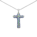0.16 Ct Oval White Ethiopian Opal Prong Rhodium Plated Silver Cross Necklace by Fine Color Jewels