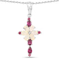 0.78 Ct Pear White Ethiopian Opal Prong Silver Cocktail Cross Pendant Necklace by Fine Color Jewels