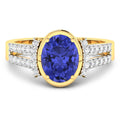 1.41 Ct Oval Violet Tanzanite & Lab Diamond Bezel 14K Gold Bridge Ring by Fine Color Jewels