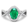 1 Ct Oval Green Zambian Emerald Diamond Prong 14K Gold Crossover Ring