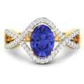 1.09 Ct Oval Violet Tanzanite Lab Diamond Prong 14k Gold Crossover Ring by Fine Color Jewels