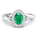 0.70 Ct Oval Green Zambian Emerald & Lab Diamond Prong 14K Gold Bypass Halo Ring by Fine Color Jewels