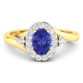 0.75 Ct Oval Violet Tanzanite & Lab Diamond Prong 14K Gold Halo Bypass Ring by Fine Color Jewels