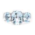 4.45 Ct Oval Blue Topaz Prong Sterling Silver Three Stone Ring by Fine Color Jewels