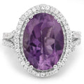5.55 Ct Oval Purple Amethyst and White Topaz Prong Silver Halo Statement Ring by Fine Color Jewels