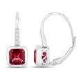 2.48 Ct Octagon Red Rubellite & Lab Diamond Prong 14K Gold Stud Earrings by Fine Color Jewels