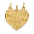 10k 3 piece Break-apart Big Sis, Sis and Lil Sis Charm Pendant by Fine Color Jewels