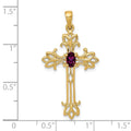 10K Yellow Gold Oval Natural Rhodolite Garnet Cross Pendant by Fine Color Jewels