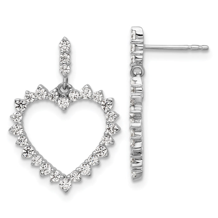 14k White Gold 1 ct Lab Grown Diamond Dangle Heart Earrings by Fine Color Jewels
