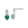Emerald and Diamond Heart Earrings Sterling Silver