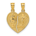 14k Gold Te Amo Crucifix Break-apart Heart Pendant by Fine Color Jewels