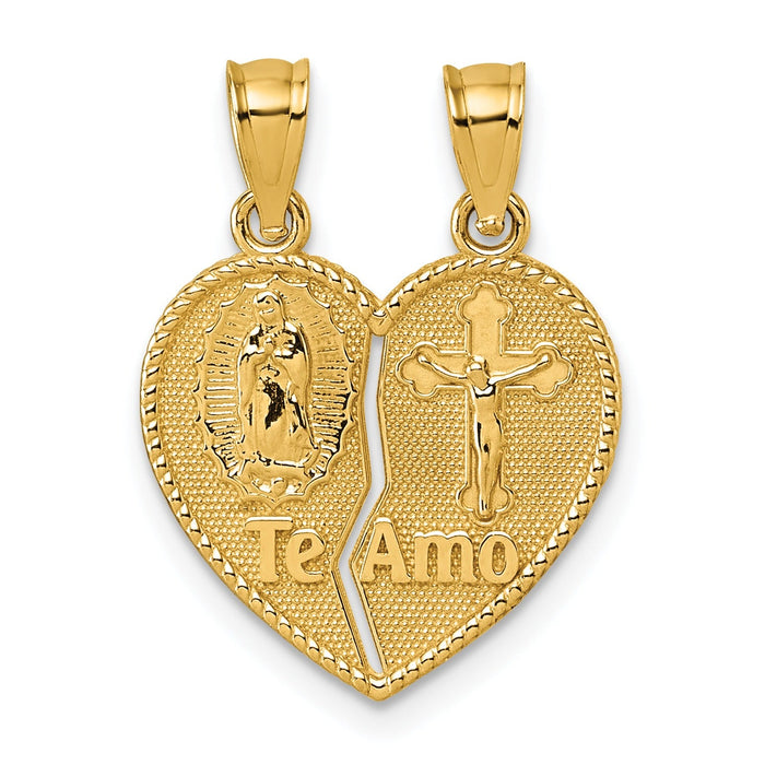 14k Gold Te Amo Crucifix Break-apart Heart Pendant by Fine Color Jewels