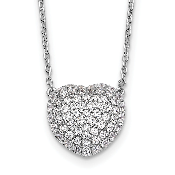 Lab Grown Diamond Cluster Heart Necklace 14K White Gold by Fine Color Jewels