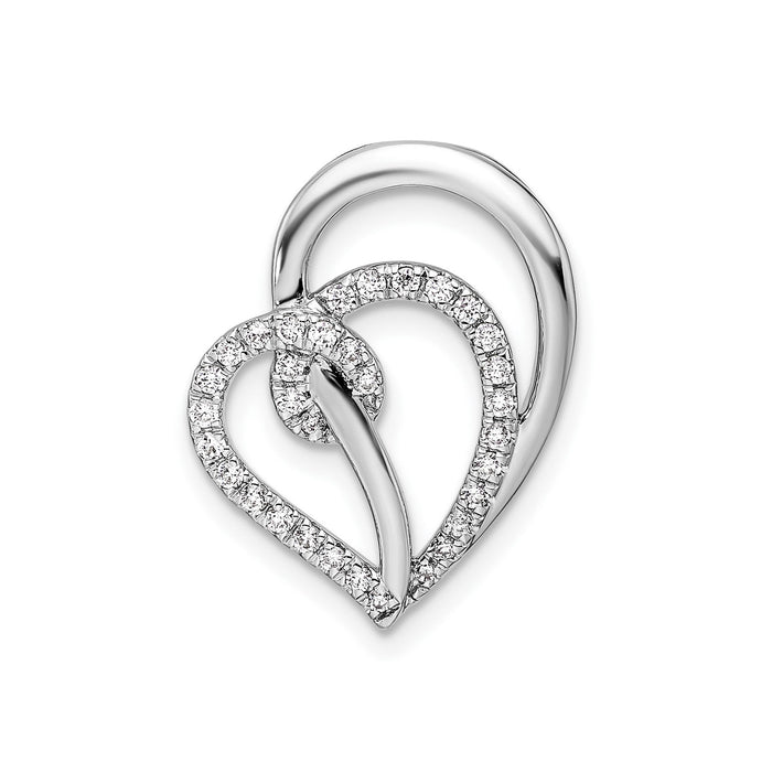 Lab Diamond Swirl Heart Chain Slide Pendant 14k White Gold by Fine Color Jewels