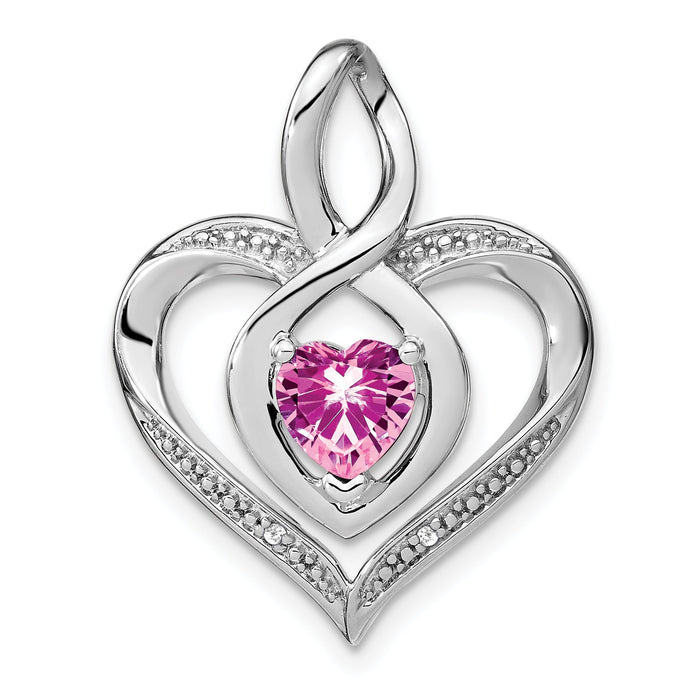 Lab Created Sapphire and Diamond Heart In Heart Pendant by Fine Color Jewels