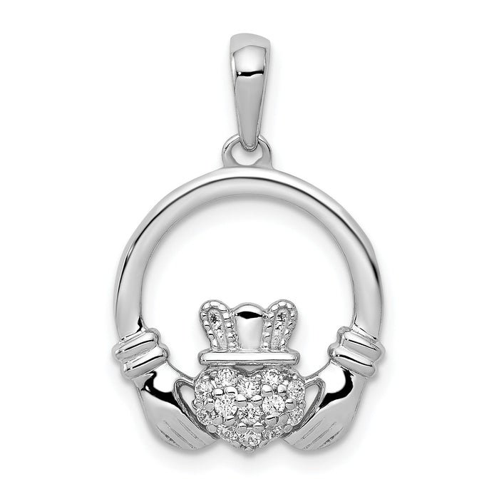 Lab Grown Diamond Claddagh Circle Pendant 14k Gold by Fine Color Jewels