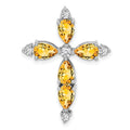 14k White Gold Natural Pear Yellow Citrine Diamond Cross Pendant by Fine Color Jewels