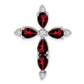 14k White Gold Natural Pear Garnet Diamond Cross Pendant by Fine Color Jewels