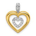 14k Two-tone 1/6 carat Lab Grown Diamond Dangle Double Heart Pendant by Fine Color Jewels