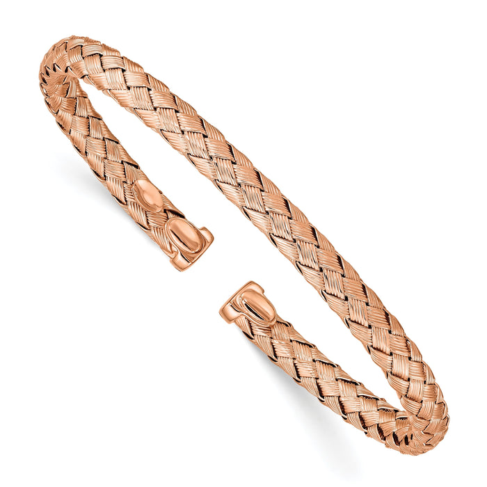 Rose Gold over Sterling Silver Textured Woven Open Slip-On Adjustable Bangle Bracelet by Fine Color Jewels