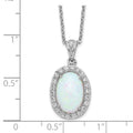 Sterling Silver Opal Oval Halo 18 Inch Cubic Zirconia Necklace by Fine Color Jewels