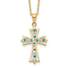 Silver Natural Diamond and Emerald Cross Necklace