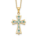 Silver Natural Diamond and Emerald Cross Necklace by Fine Color Jewels