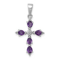 Silver Natural Amethyst and Diamond Cross Pendant by Fine Color Jewels
