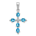 Silver Rhodium Pear Swiss Blue Topaz Cross Pendant by Fine Color Jewels