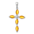 Sterling Silver Natural Citrine and Diamond Pendant by Fine Color Jewels